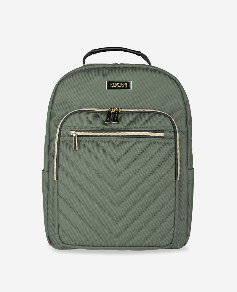Shop Quilted 15.6" Laptop Backpack – Chelsea Chevron, Olive | KC | Kenneth Cole OLIVE