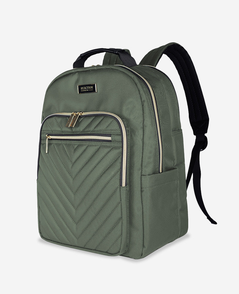 Shop Quilted 15.6" Laptop Backpack – Chelsea Chevron, Olive | KC | Kenneth Cole OLIVE