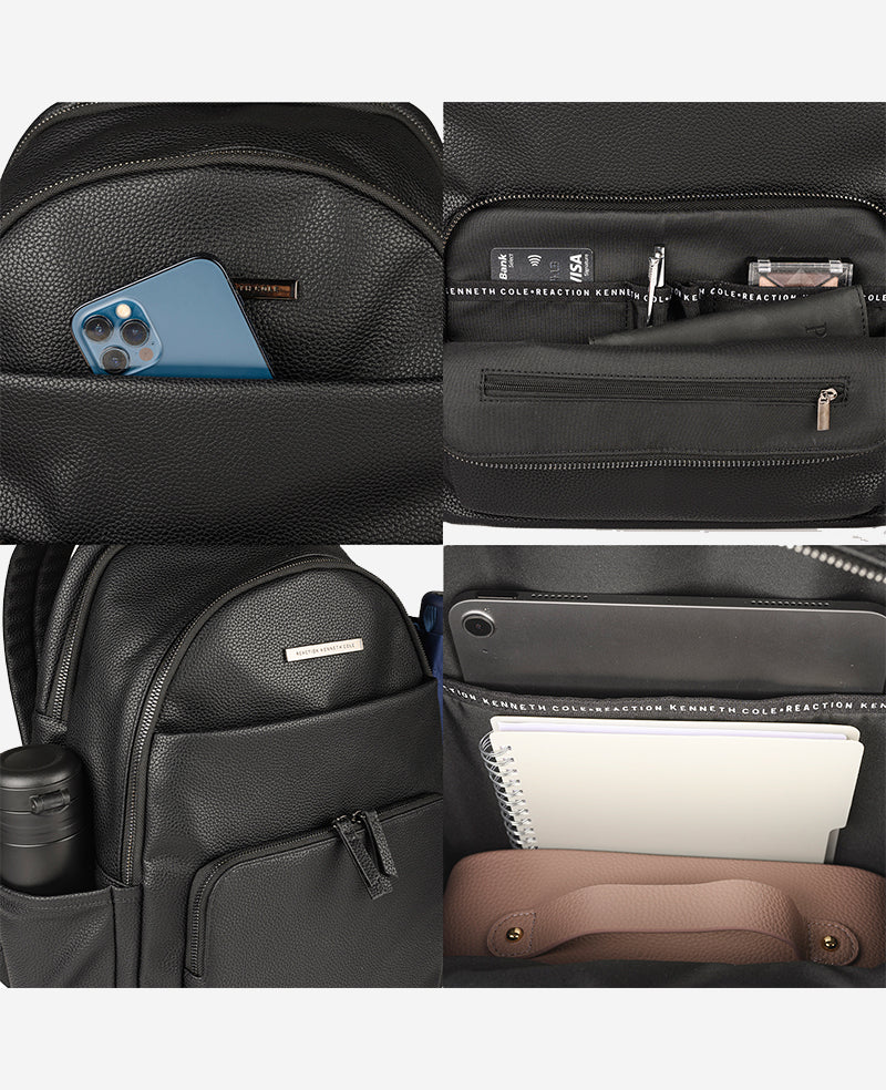 Marley Laptop Backpack – Sleek Pebble PU, 14" Sleeve | KC | Kenneth Cole BLACK