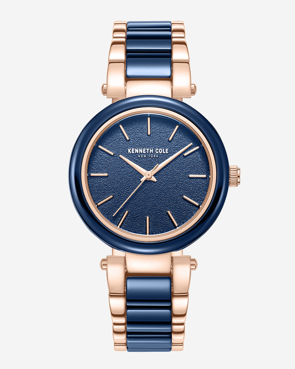 Shop Women’s Two-Tone Blue Ceramic Bracelet Watch | KC | Kenneth Cole BLUE / ROSE GOLD