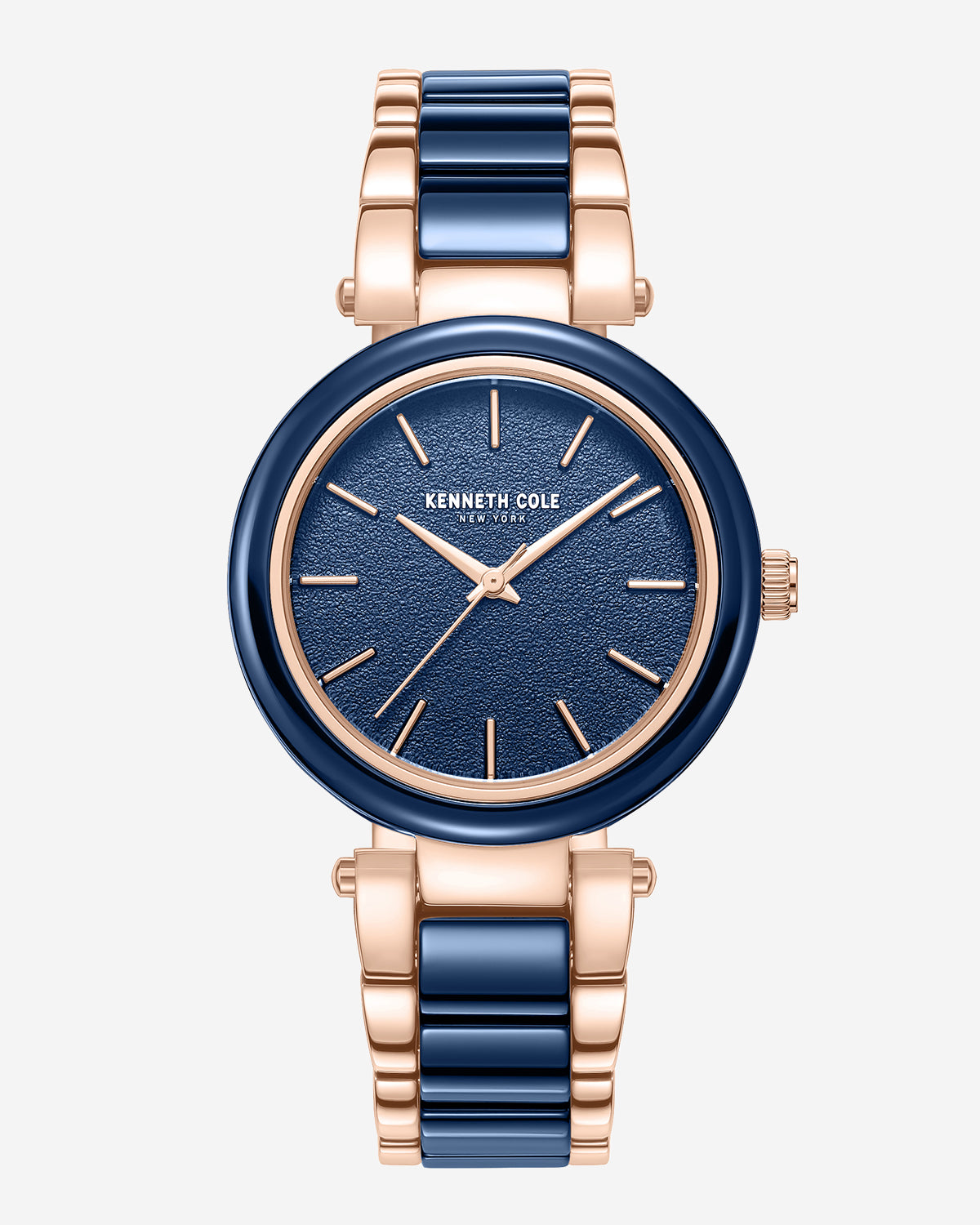 Shop Women’s Two-Tone Blue Ceramic Bracelet Watch | KC | Kenneth Cole BLUE / ROSE GOLD