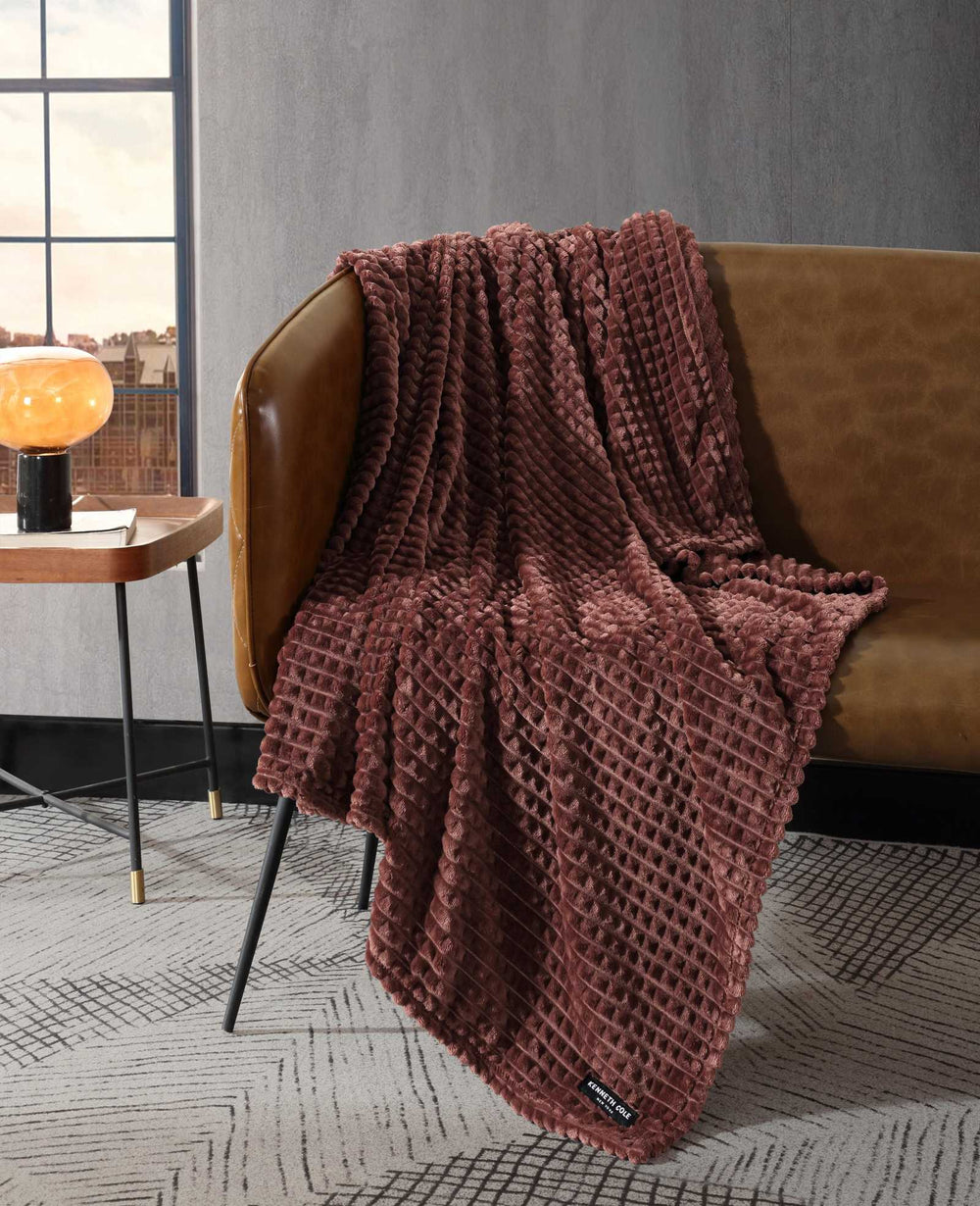 Textured Solid Throw Blanket | Kenneth Cole RED