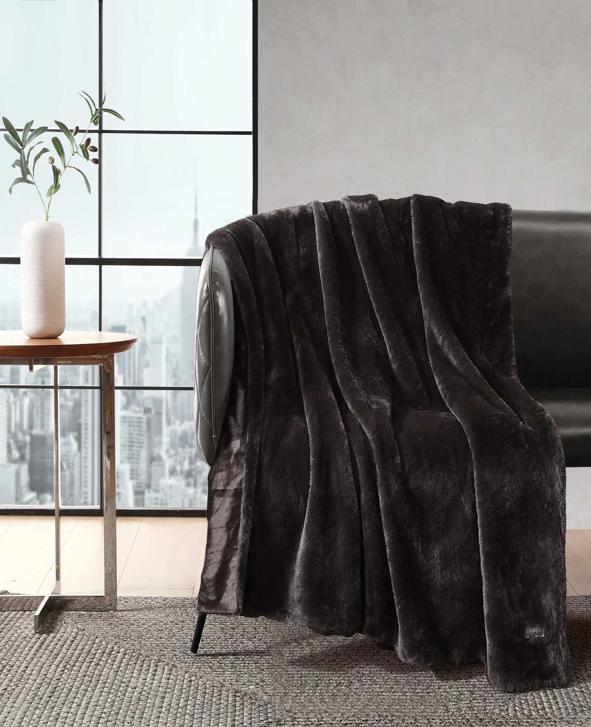 Faux Fur Solid Throw Blanket | Kenneth Cole BROWN