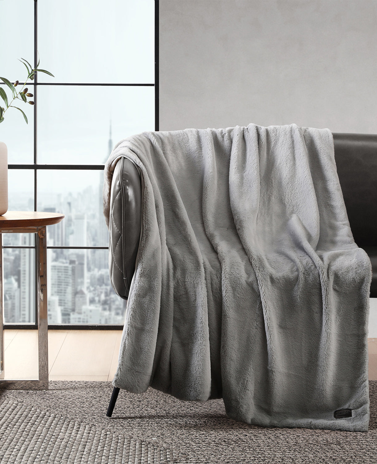 Faux Fur Solid Throw Blanket | Kenneth Cole GREY