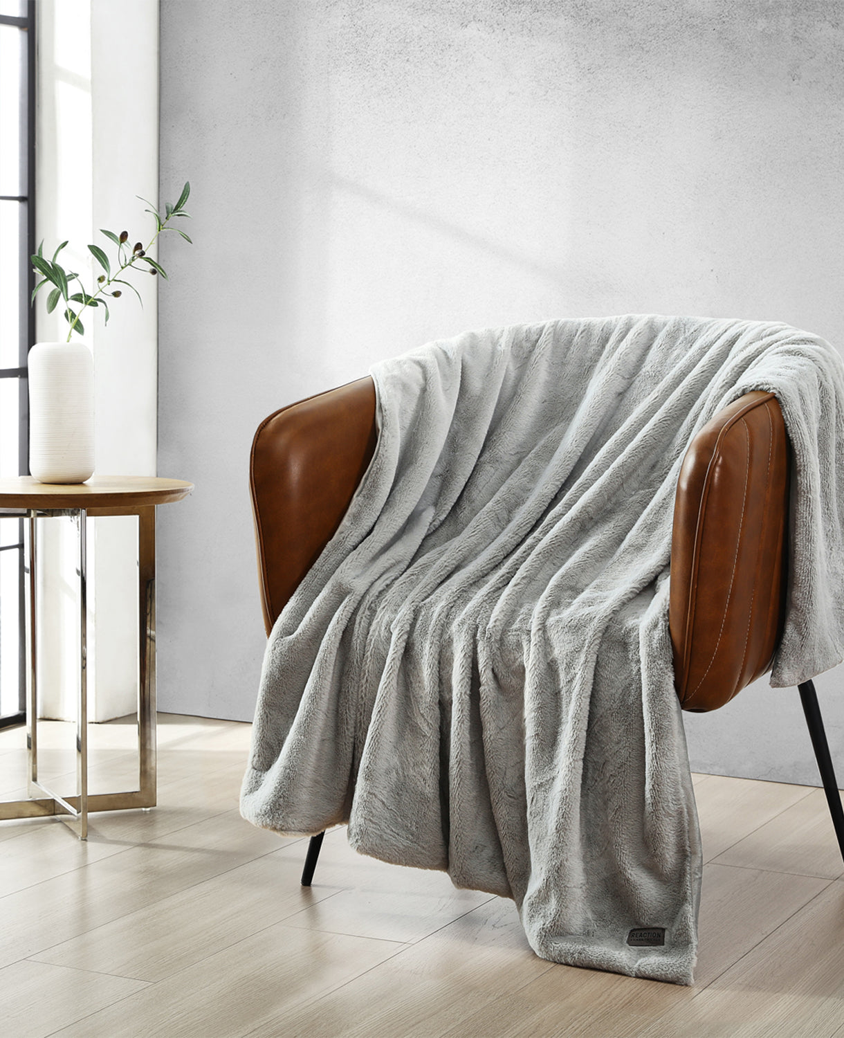 Faux Fur Solid Throw Blanket | Kenneth Cole GREY