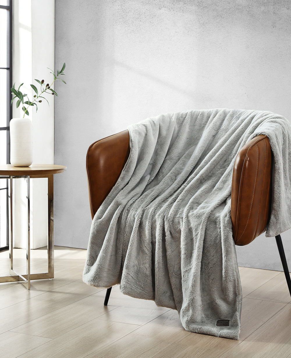 Faux Fur Solid Throw Blanket | Kenneth Cole GREY