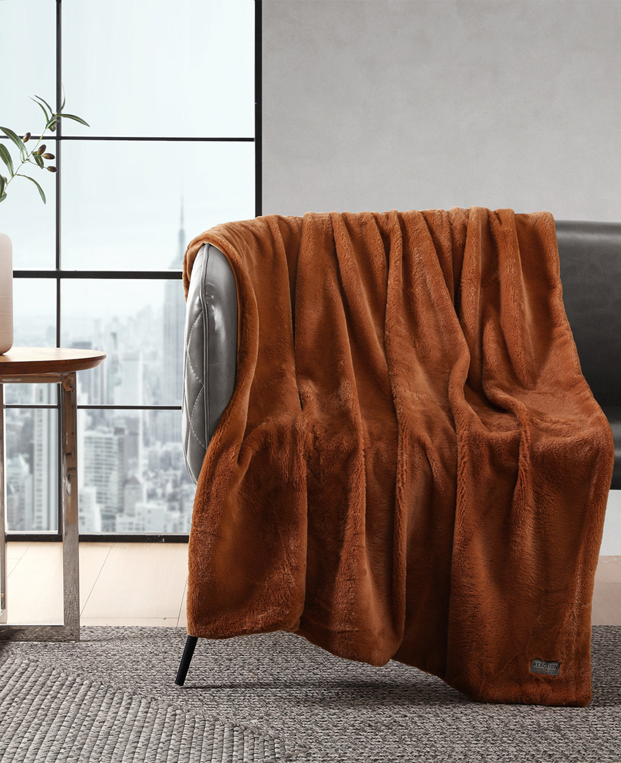 Faux Fur Solid Throw Blanket | Kenneth Cole ORANGE