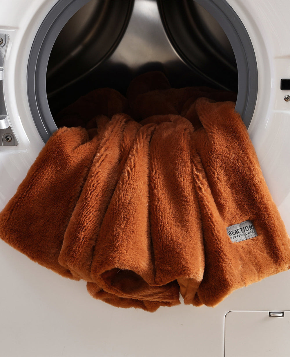 Faux Fur Solid Throw Blanket | Kenneth Cole ORANGE