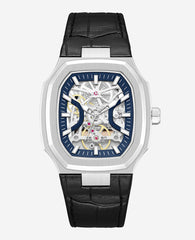 Skeleton Automatic Two-Tone Dial Leather Strap Watch | Kenneth Cole SILVER