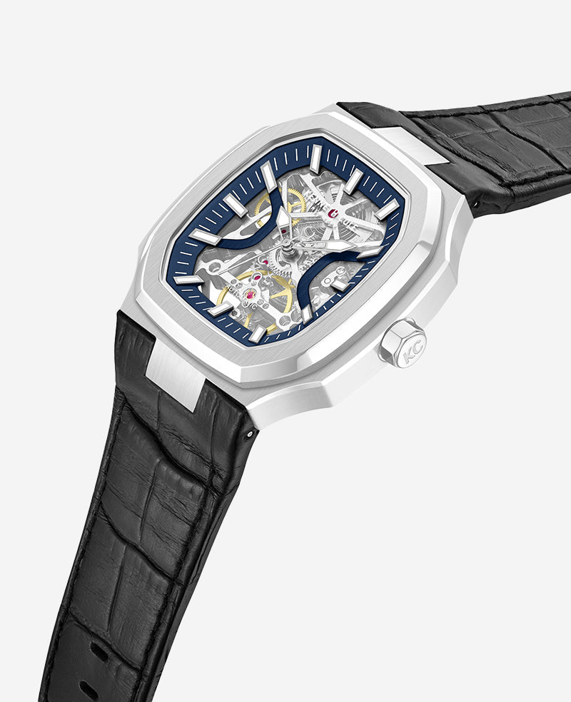 Skeleton Automatic Two-Tone Dial Leather Strap Watch | Kenneth Cole SILVER