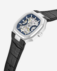 Skeleton Automatic Two-Tone Dial Leather Strap Watch | Kenneth Cole SILVER