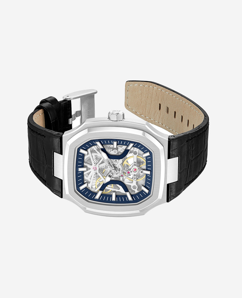 Skeleton Automatic Two-Tone Dial Leather Strap Watch | Kenneth Cole SILVER