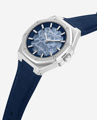 Skeleton Automatic Blue Dial Nylon Strap Watch | Kenneth Cole SILVER