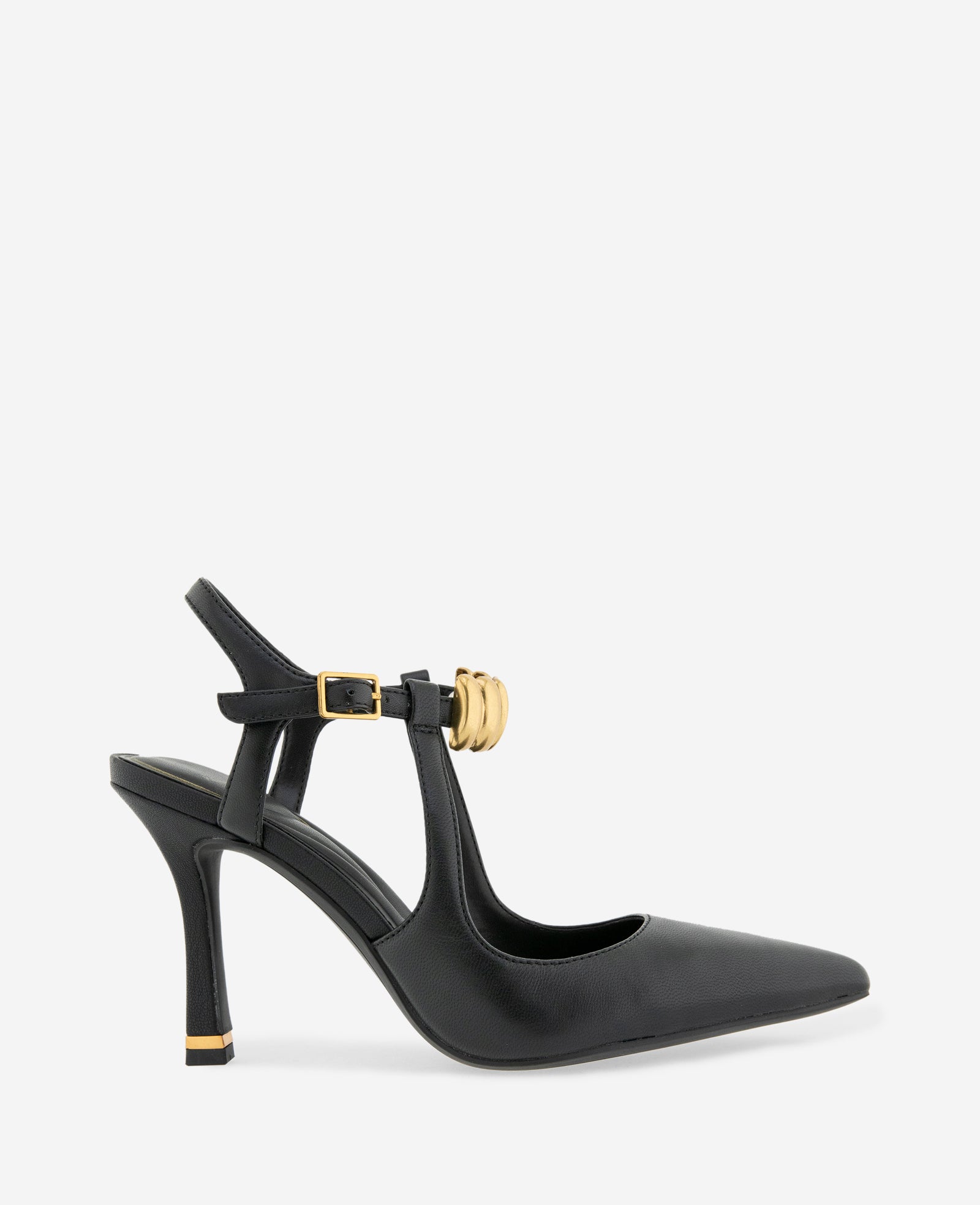 Romi Leather Hardware Ankle Slingback Heel | Kenneth Cole BLACK LEATHER