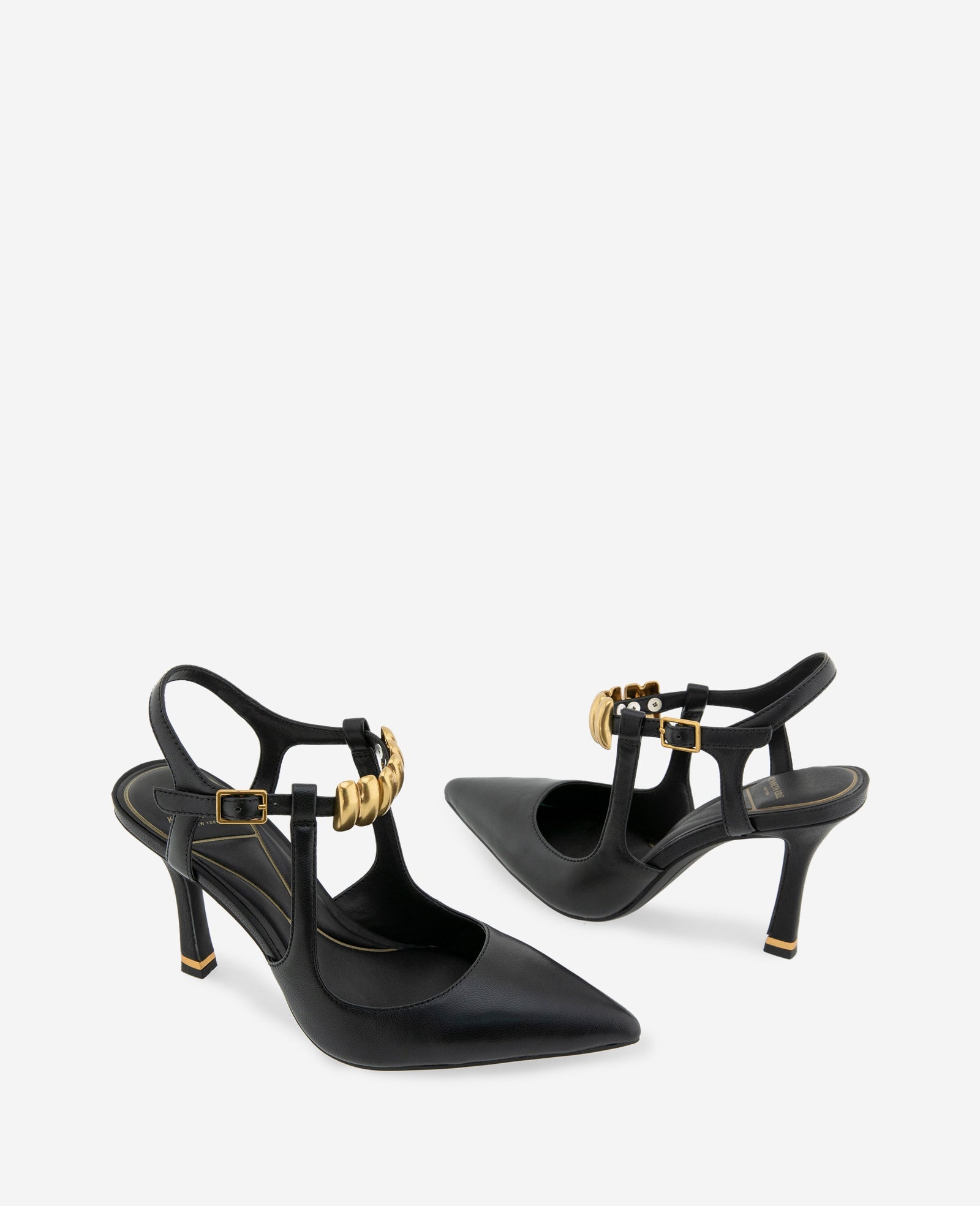 Romi Leather Hardware Ankle Slingback Heel | Kenneth Cole BLACK LEATHER