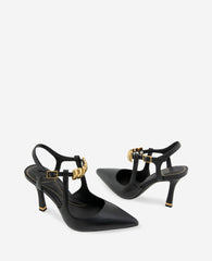 Romi Leather Hardware Ankle Slingback Heel | Kenneth Cole BLACK LEATHER