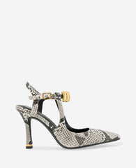 Romi Snake Print Hardware Ankle Slingback Heel | Kenneth Cole BLACK/WHITE SNAKE