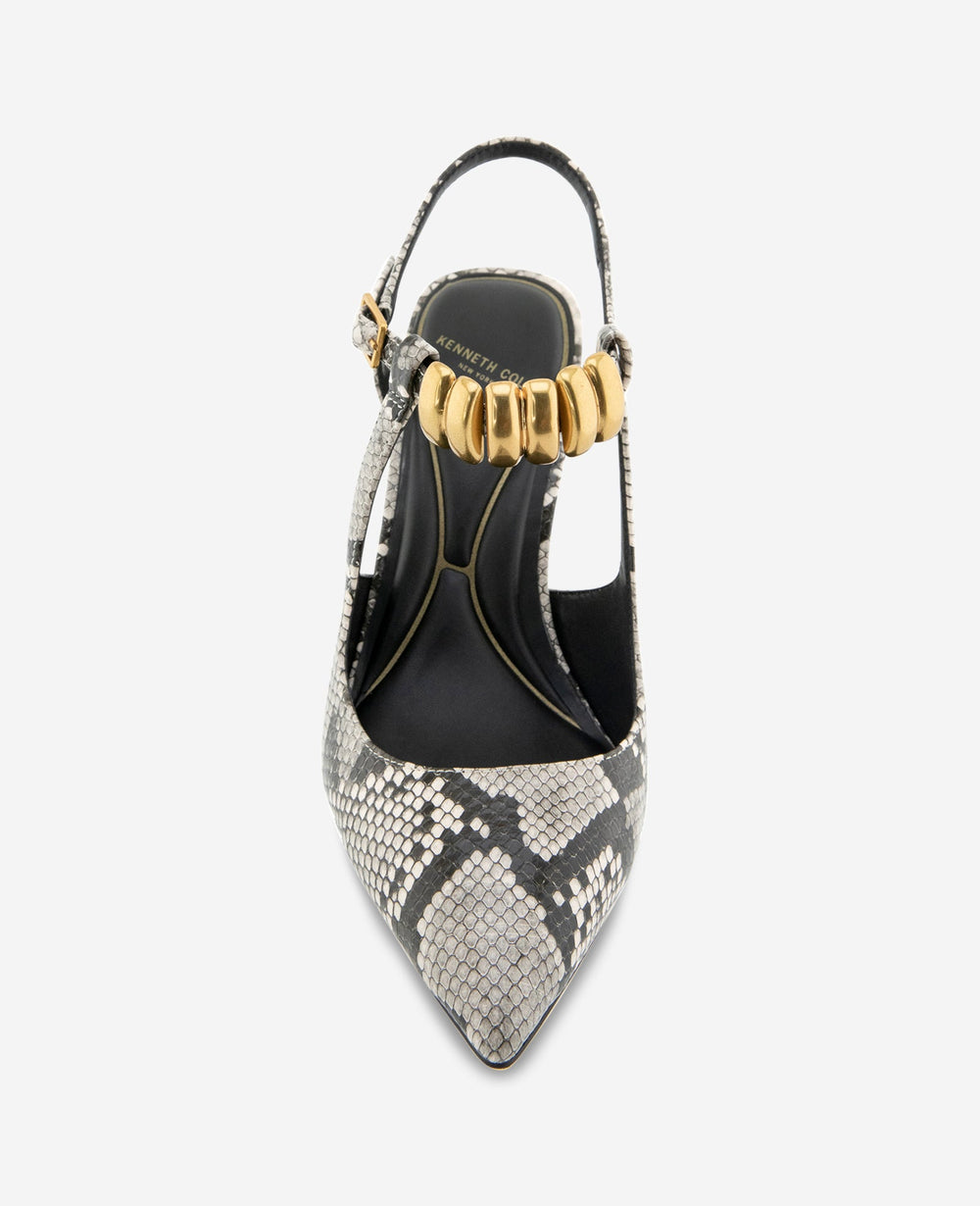 Romi Snake Print Hardware Ankle Slingback Heel | Kenneth Cole BLACK/WHITE SNAKE