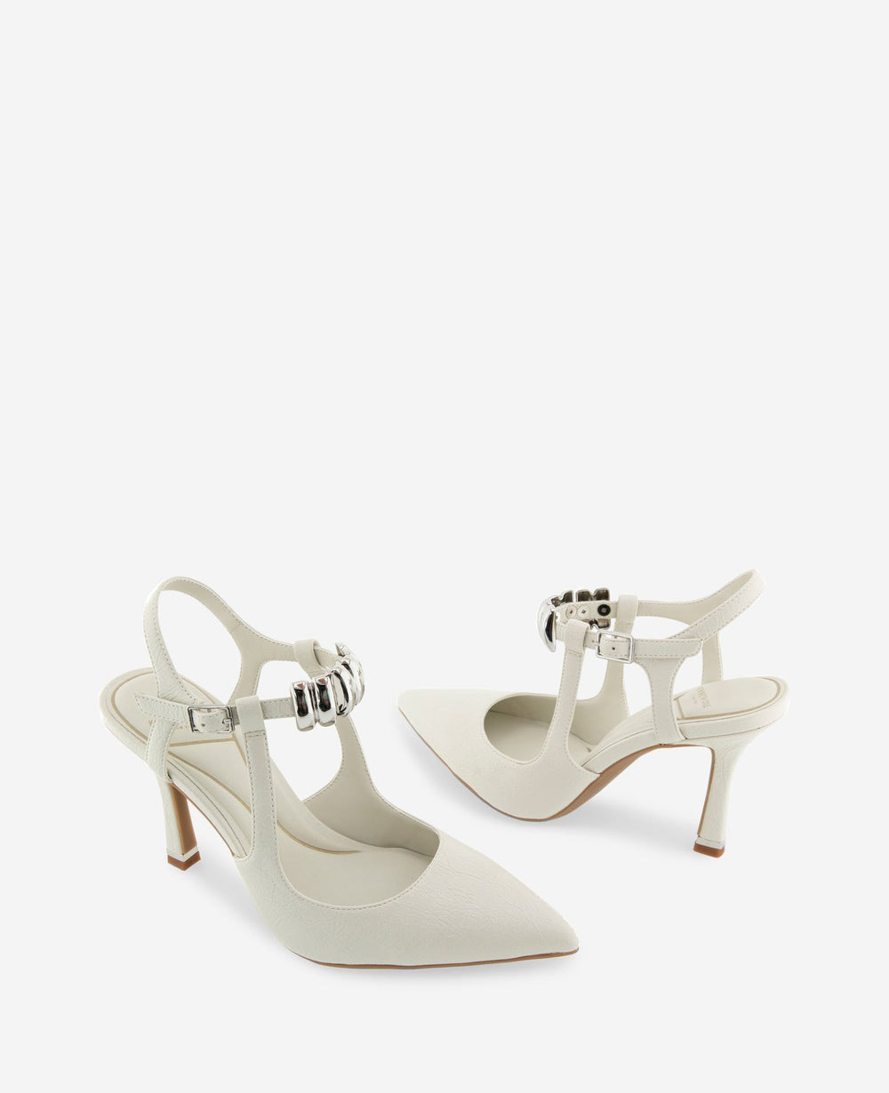 Romi Patent Hardware Ankle Slingback Heel | Kenneth Cole ECRU PATENT