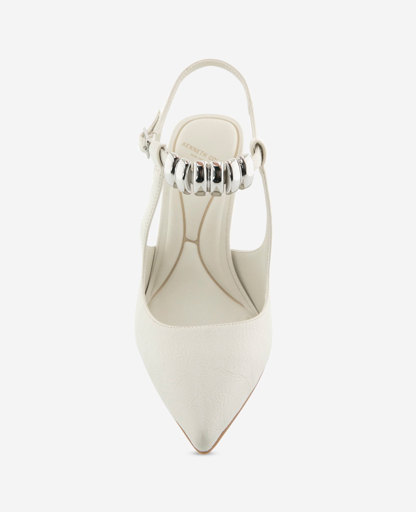 Romi Patent Hardware Ankle Slingback Heel | Kenneth Cole ECRU PATENT