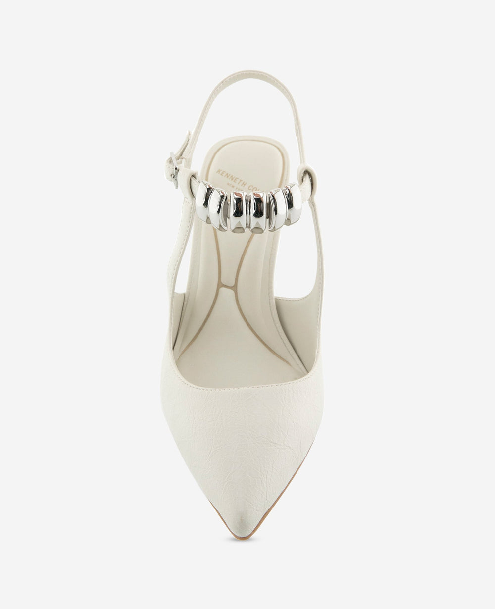 Romi Patent Hardware Ankle Slingback Heel | Kenneth Cole ECRU PATENT