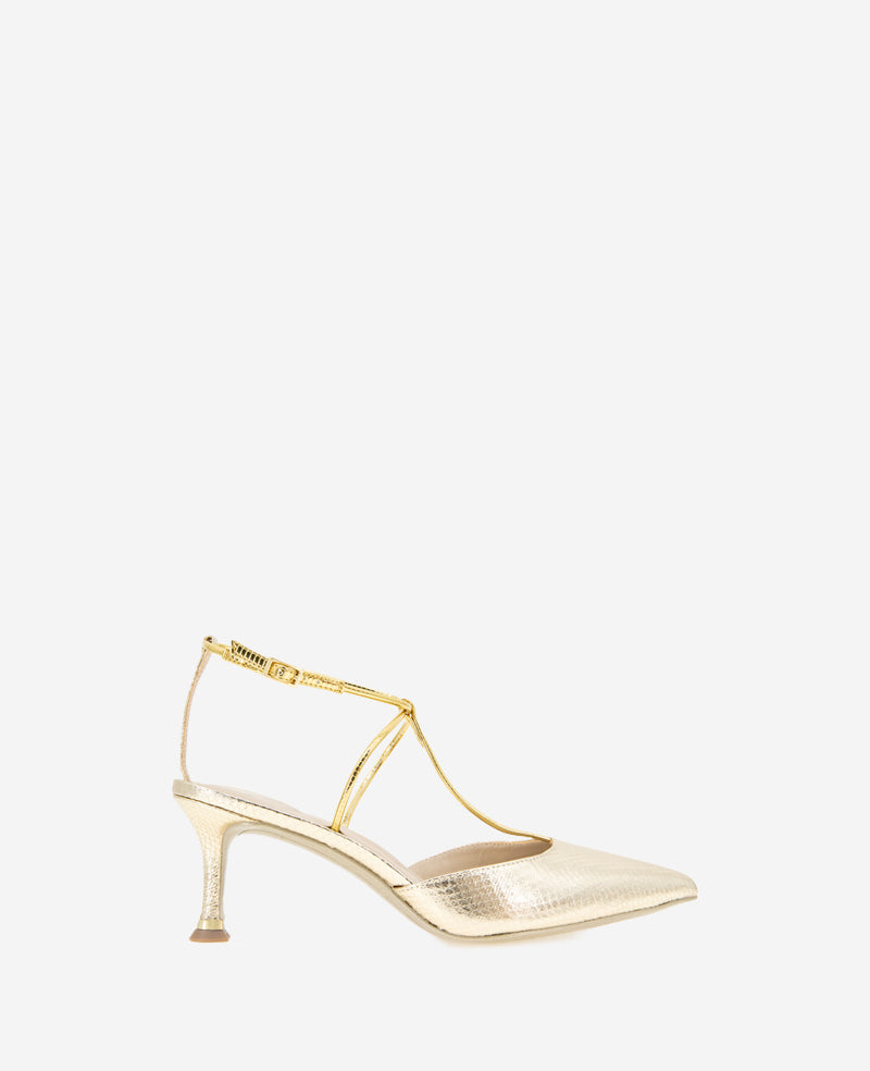 Umi Gold Snake T-Strap Metallic Heel Pump | Kenneth Cole | Kenneth Cole GOLD SNAKE