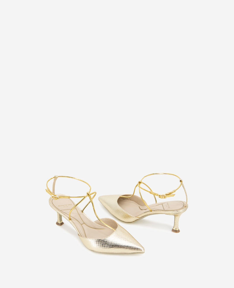 Umi Gold Snake T-Strap Metallic Heel Pump | Kenneth Cole | Kenneth Cole GOLD SNAKE