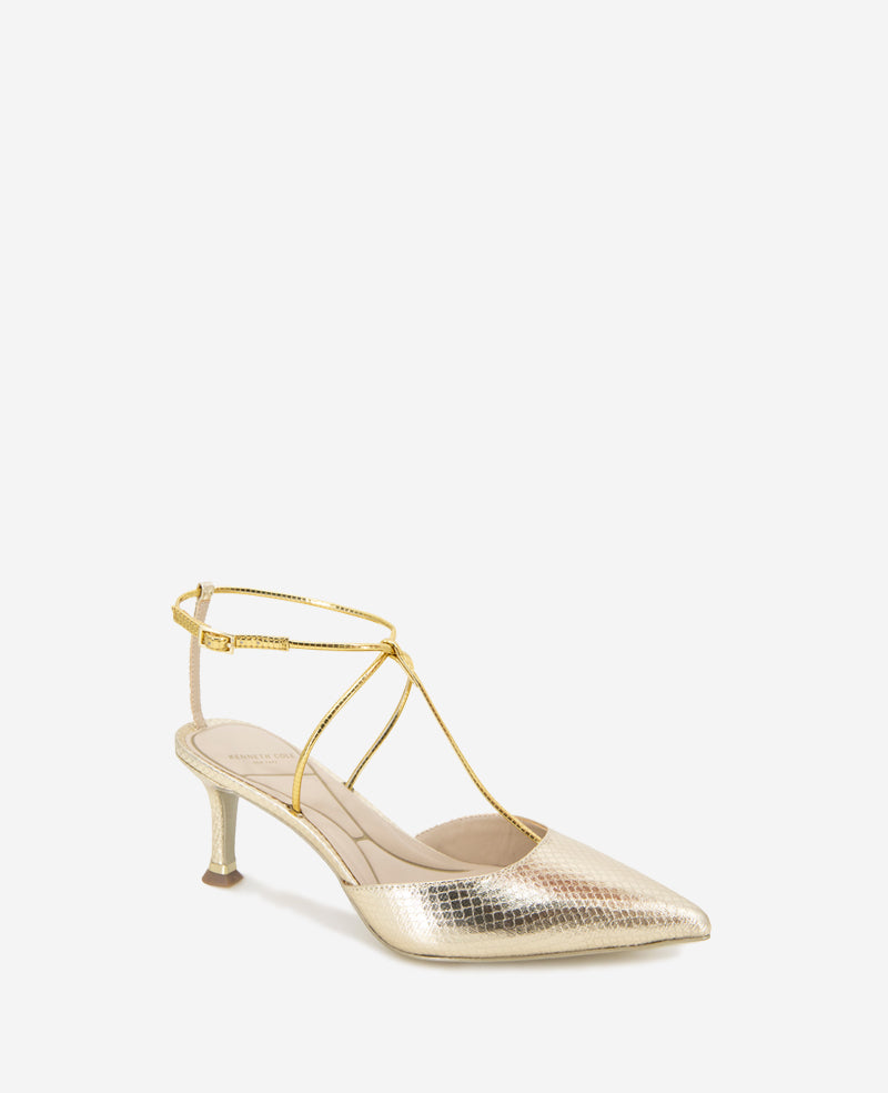 Umi Gold Snake T-Strap Metallic Heel Pump | Kenneth Cole | Kenneth Cole GOLD SNAKE