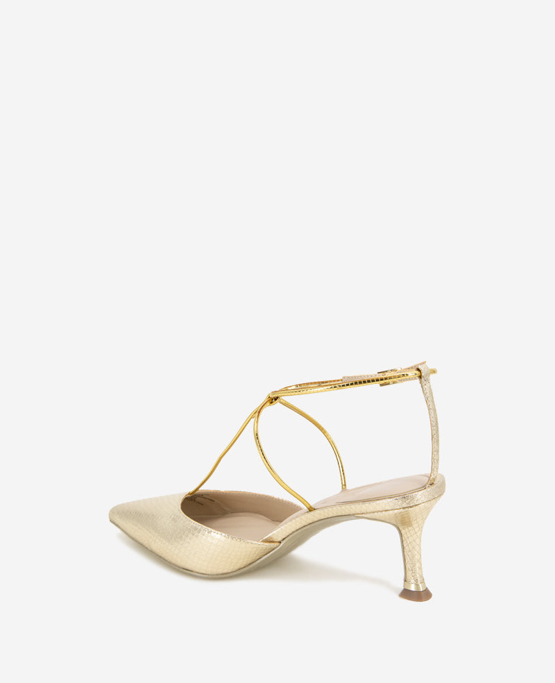 Umi Gold Snake T-Strap Metallic Heel Pump | Kenneth Cole | Kenneth Cole GOLD SNAKE