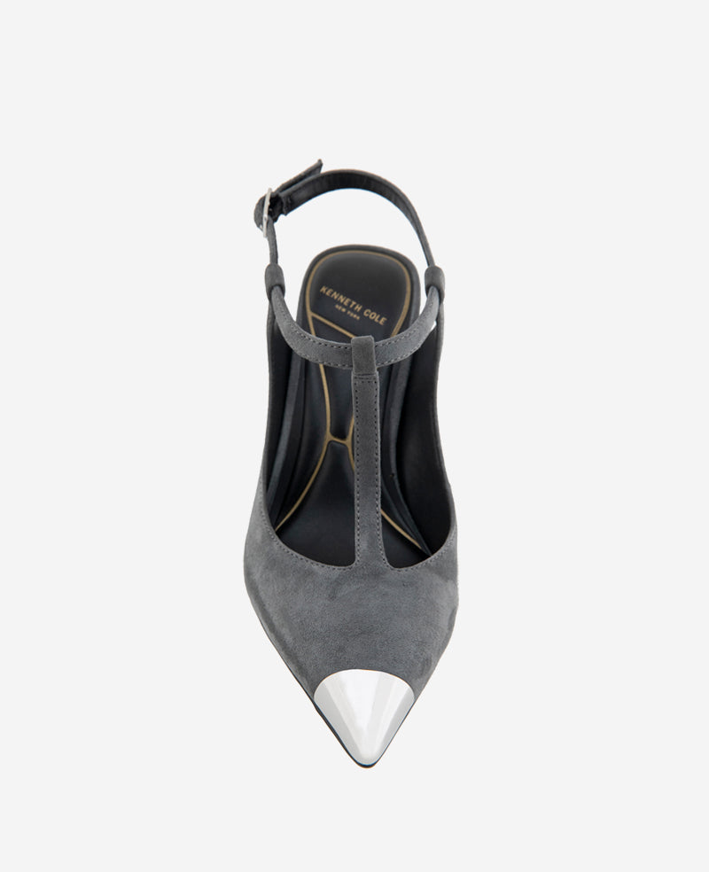 Shop Romi T-Strap Suede Heels, Grey Pointed Pumps | KC | Kenneth Cole CHARCOLE SUEDE