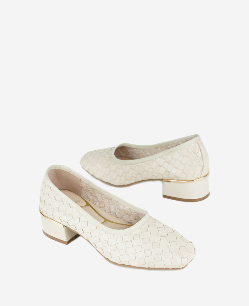 Birdie Ecru Woven Leather Pump – 1.5" Heel for Women | Kenneth Cole ECRU WOVEN LEATHER