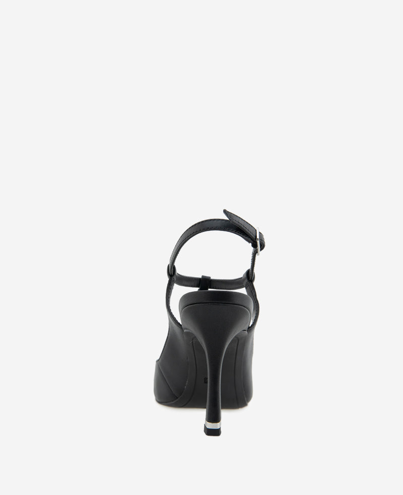 Romi T-Strap Heels – Silver Cap & Leather Style | KC | Kenneth Cole BLACK LEATHER