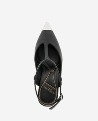 Romi T-Strap Heels – Silver Cap & Leather Style | KC | Kenneth Cole BLACK LEATHER