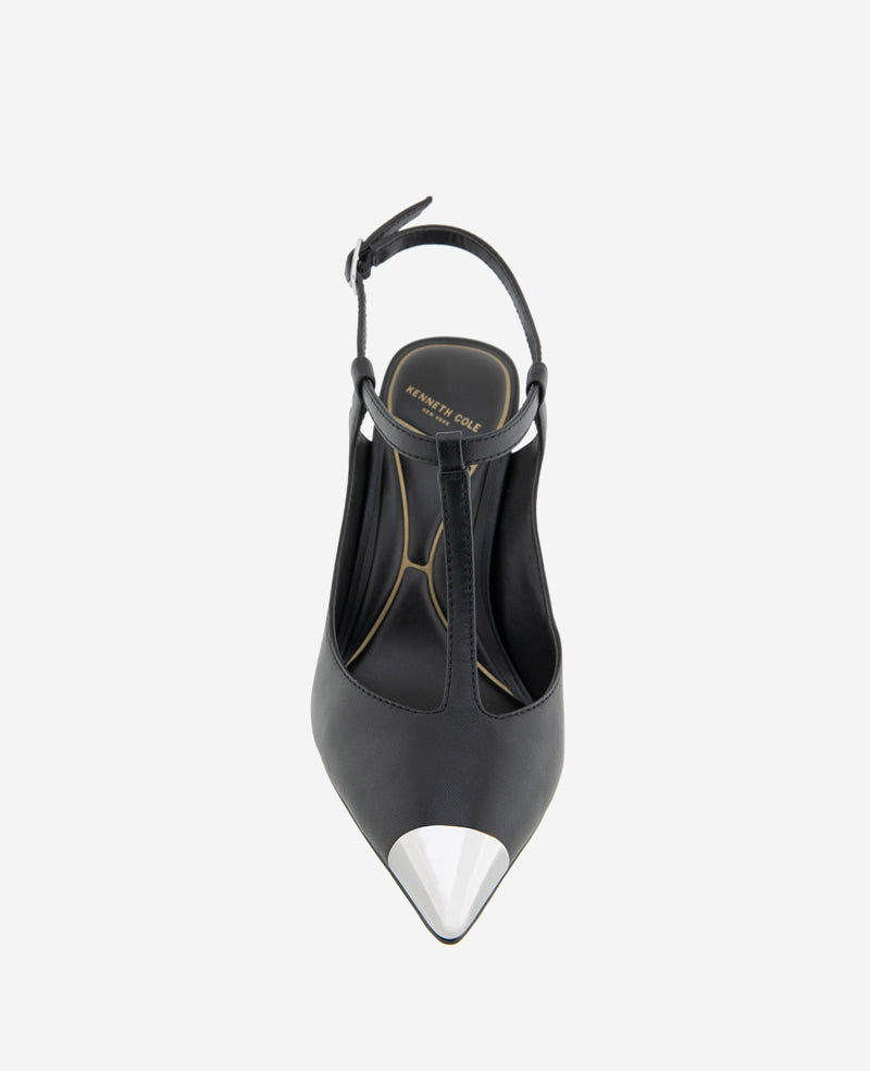Romi T-Strap Heels – Silver Cap & Leather Style | KC | Kenneth Cole BLACK LEATHER