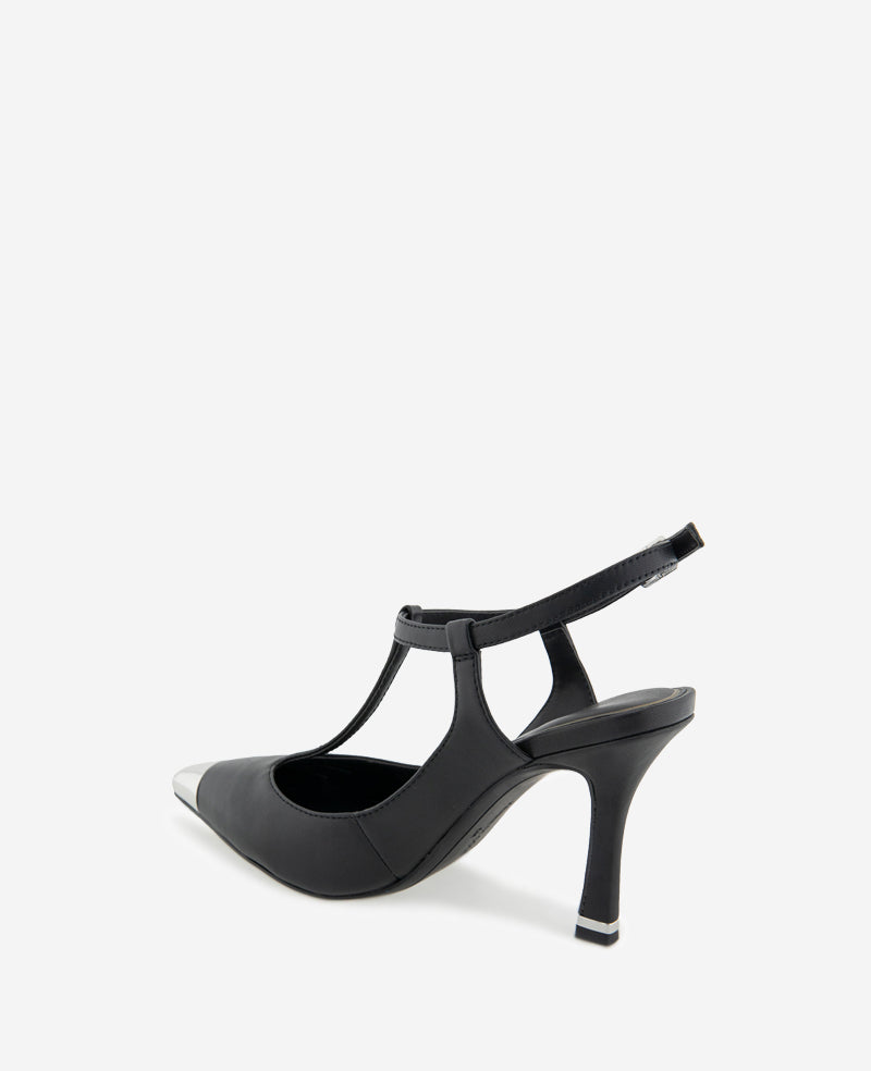 Romi T-Strap Heels – Silver Cap & Leather Style | KC | Kenneth Cole BLACK LEATHER