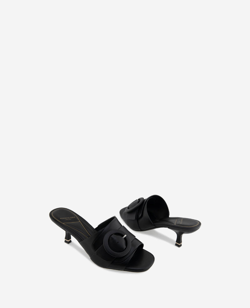 Shop Valentina Leather Kitten Heel Slide Sandal – Black | KC | Kenneth Cole BLACK LEATHER