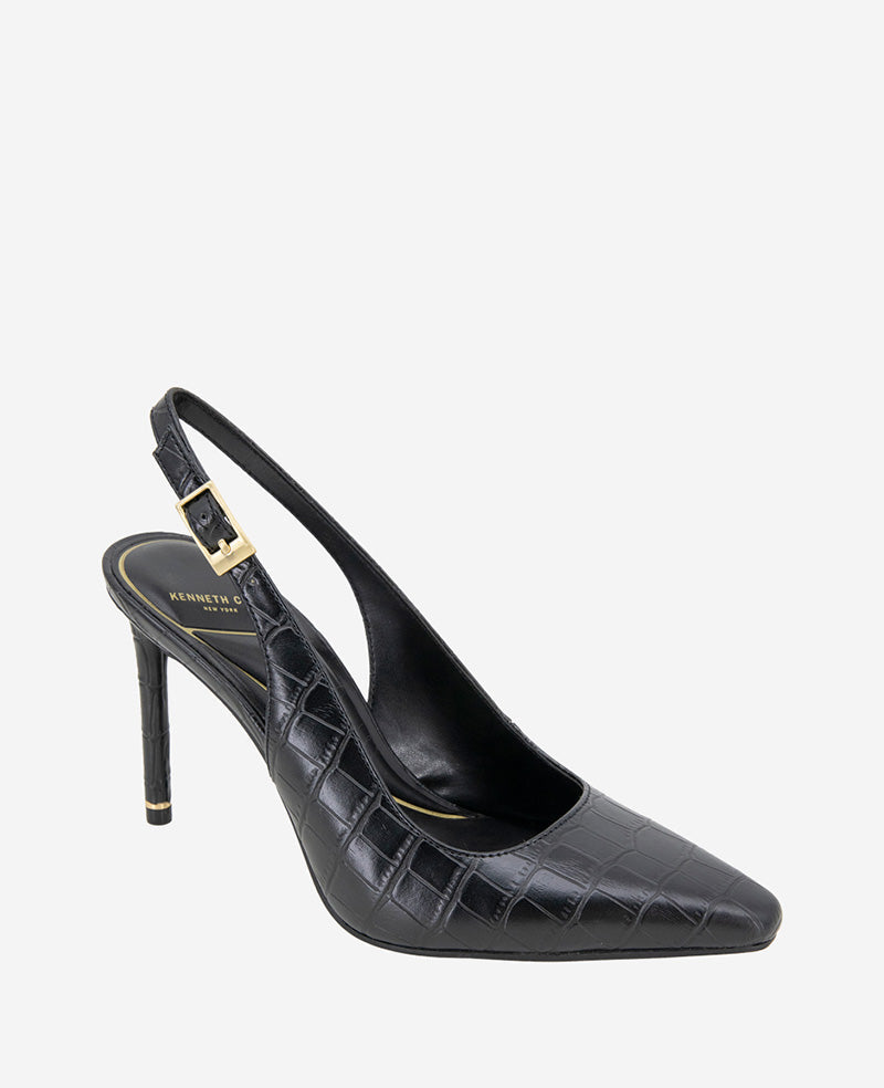 Quinnly Black Croco Slingback Stiletto Heel | Kenneth Cole | Kenneth Cole BLACK CROCO
