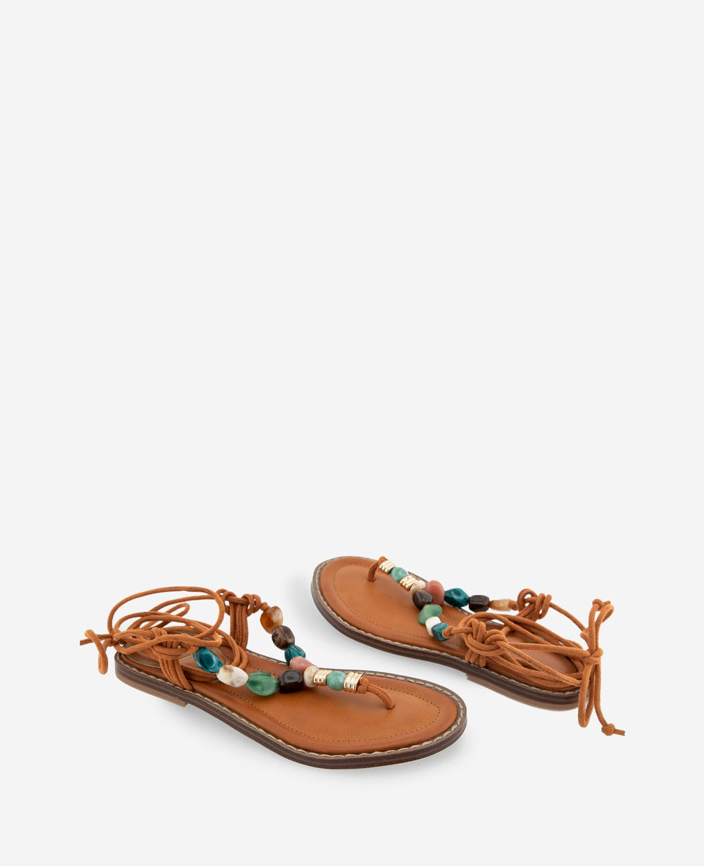 Santiago Suede Stone Embellished Wrap Around Sandal | Kenneth Cole PECAN