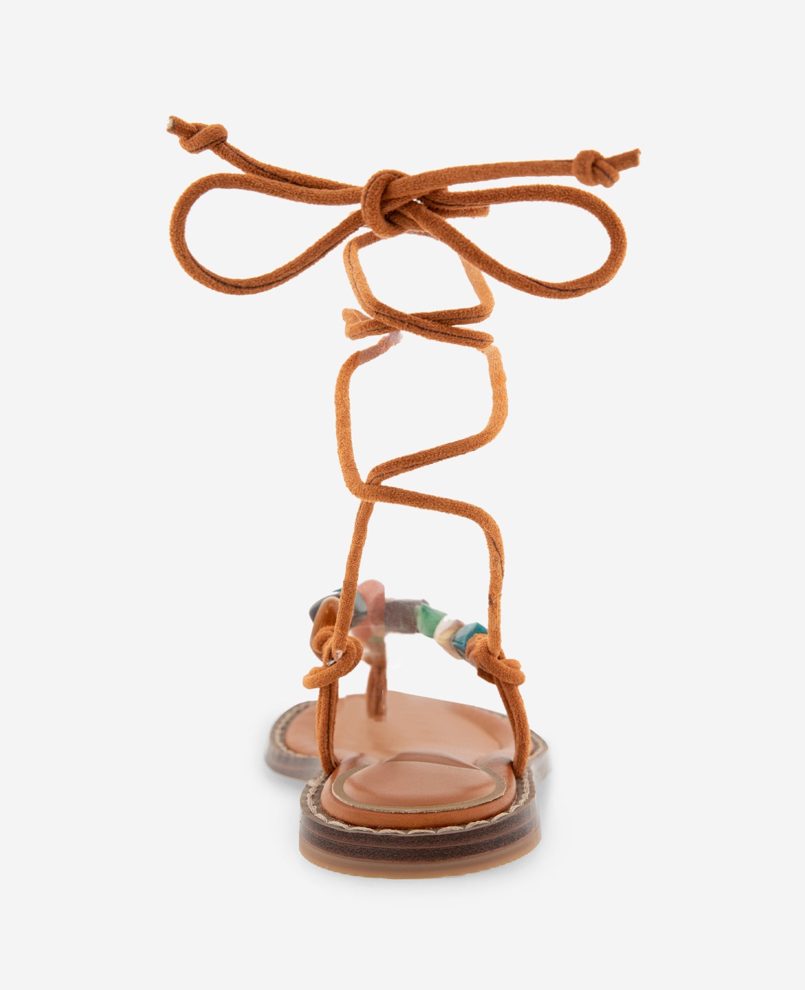 Santiago Suede Stone Embellished Wrap Around Sandal | Kenneth Cole PECAN