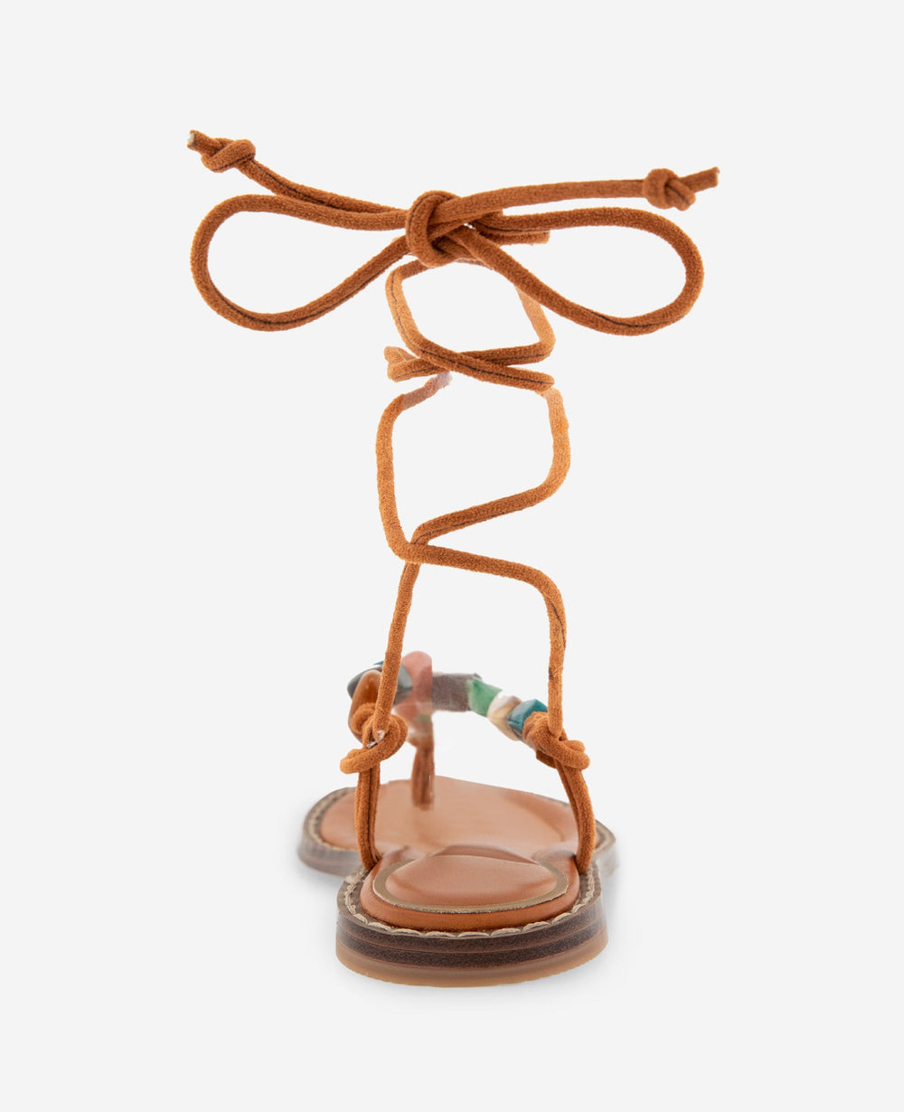 Santiago Suede Stone Embellished Wrap Around Sandal | Kenneth Cole PECAN