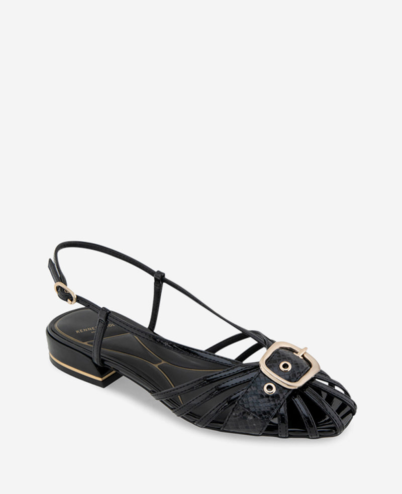 Farrah Black Patent Caged Buckle Sandal | Kenneth Cole | Kenneth Cole BLACK PATENT