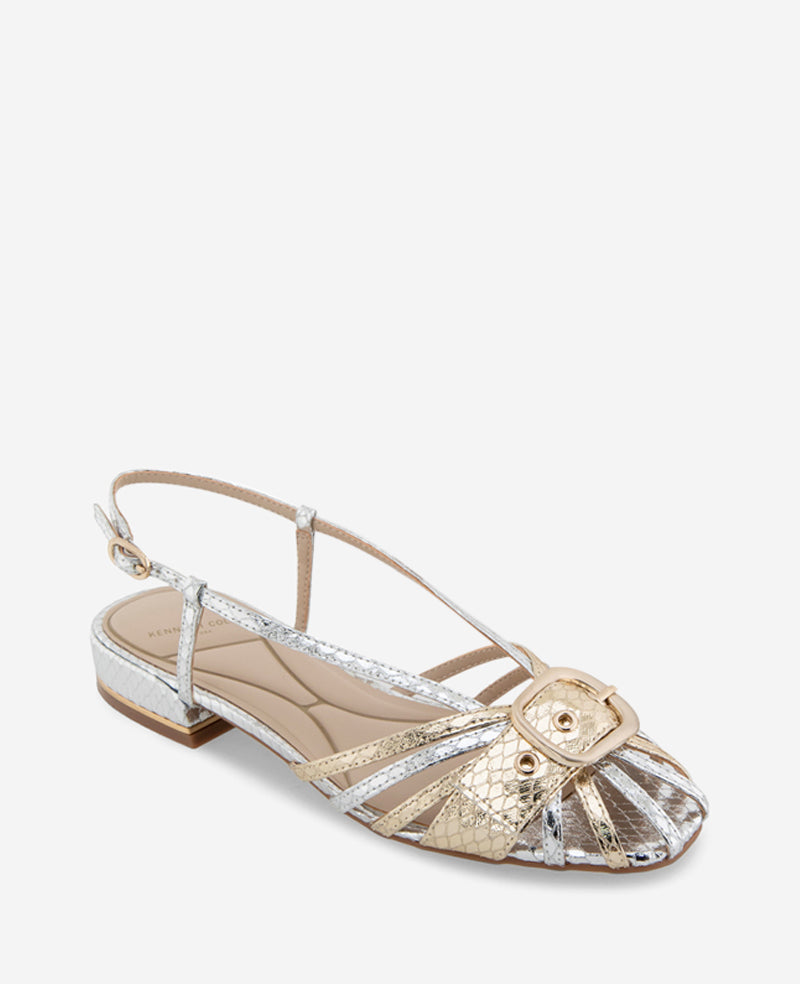 Farrah Snake-Print Slingback Sandal – 1″ Heel | Kenneth Cole | Kenneth Cole SILVER/GOLD METALLIC
