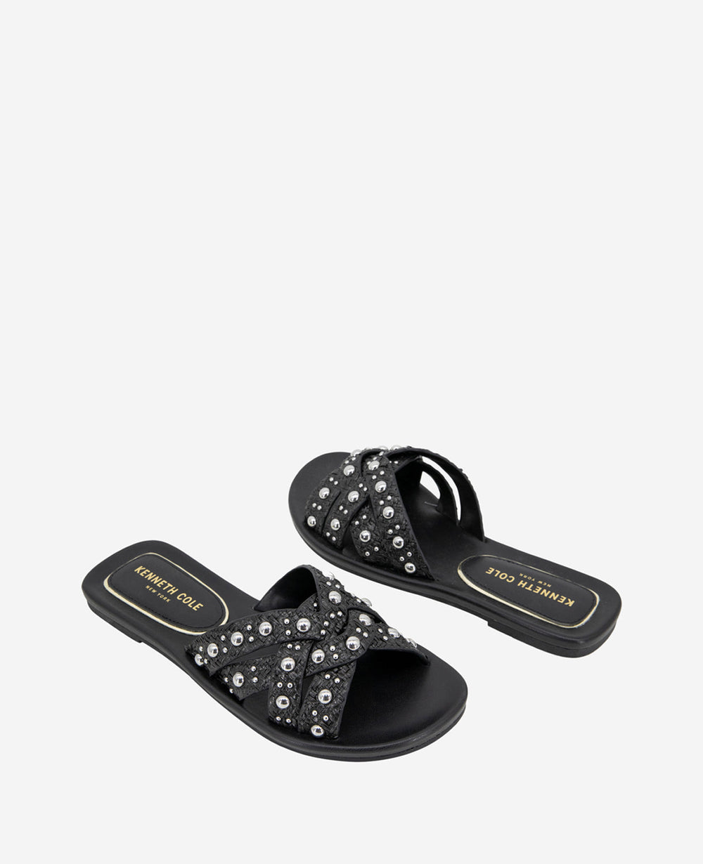 Jula Flat Sandal | Kenneth Cole BLACK RAFFIA