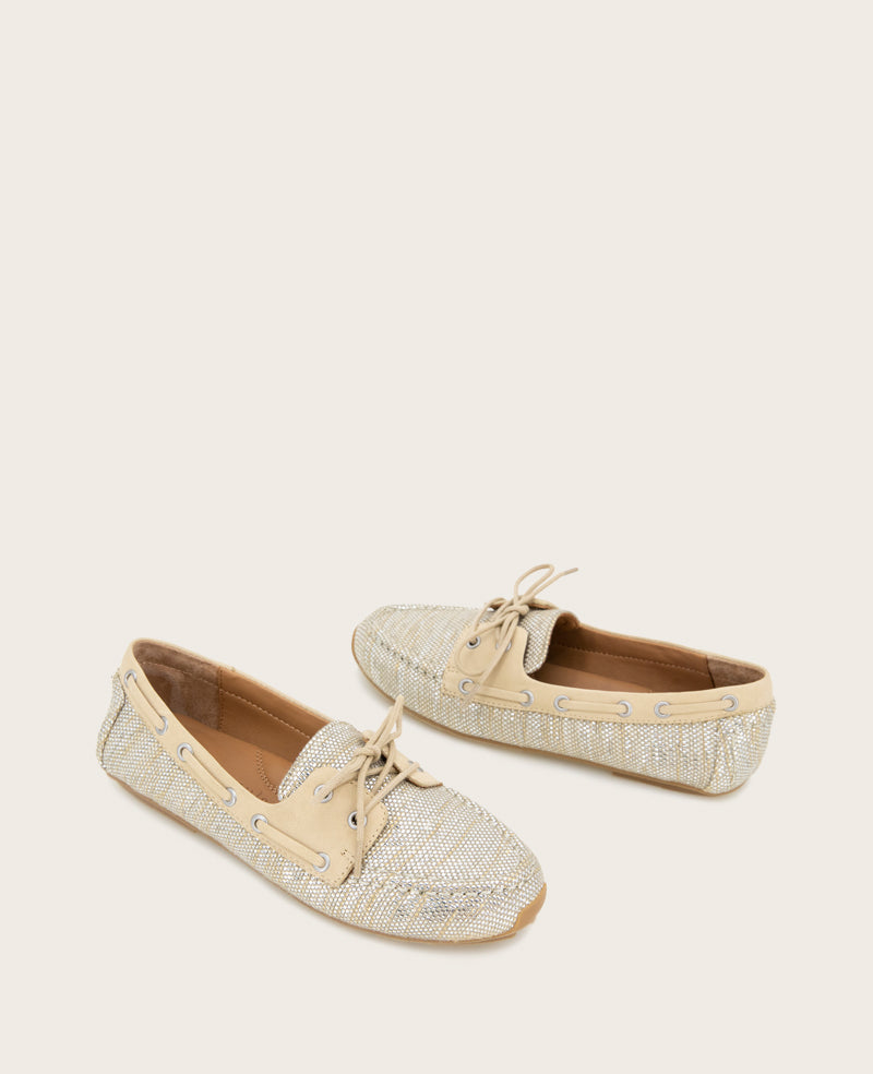 Shop Gentle Souls Marina Metallic Boat Shoe | Kenneth Cole | Kenneth Cole LIGHT GOLD FABRIC